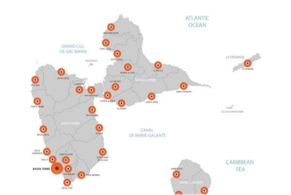 Carte Guadeloupe avec villes détaillées