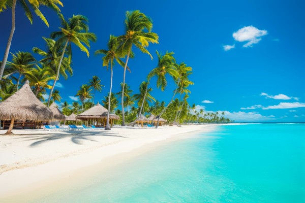 plage avec eau bleue et ciel bleu en République Dominicaine