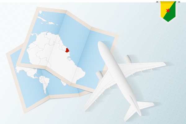 un avion et une carte de la Guyane
