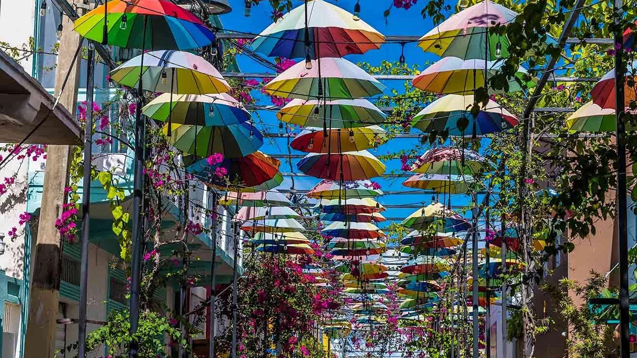Umbrella Street in Puerto Plata, Dominican Republic