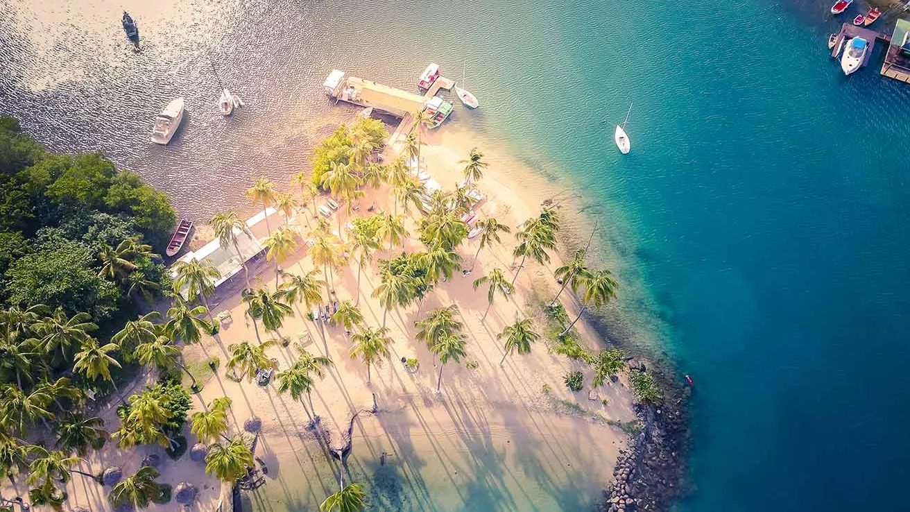 Aerial view of Marigot Bay, Saint Lucia