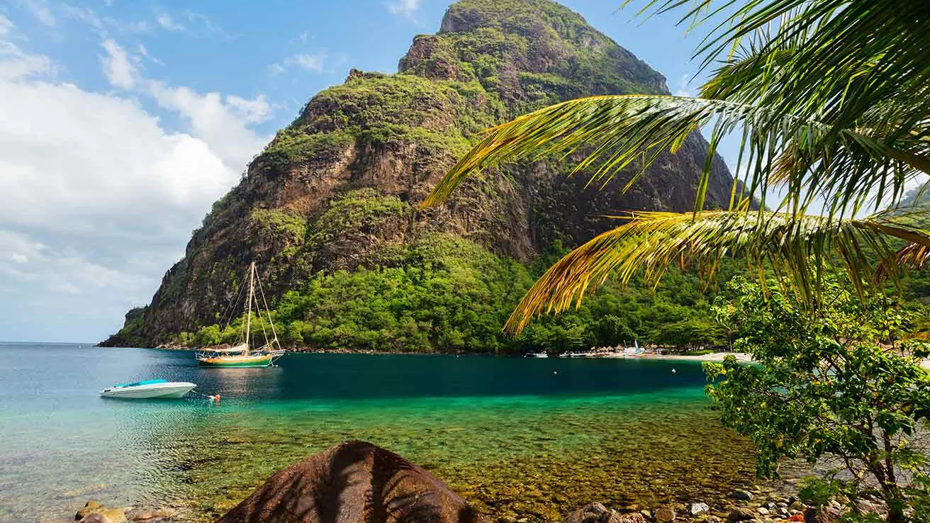 Beautiful view of Petit Piton mountain on the island of Saint Lucia